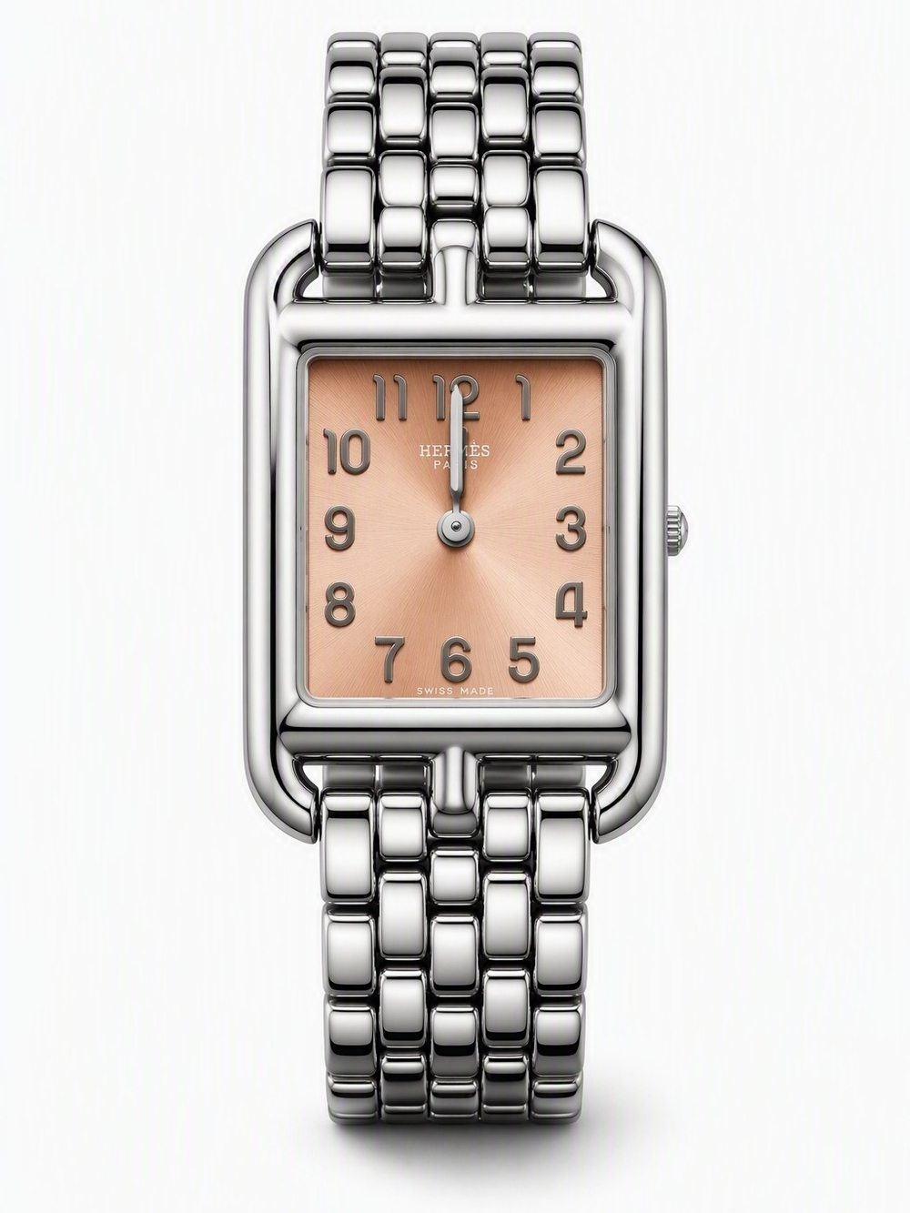 HERMÈS Cape Cod Pink Sunburst Dial SS Bracelet 31mm Quartz with Box & Papers